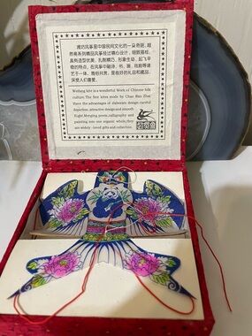 Source Unknown Blue Floral Decorative Bird Kite with Pink and Green Accents